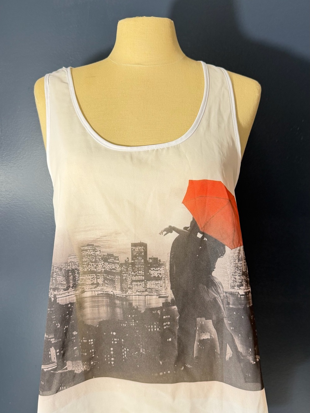 C Cream Tank Top with Red Umbrella Graphic